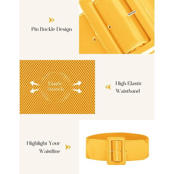 Women Wide Stretchy Vintage Belt Dress Elastic Waist Belts For Dress Yellow  3948